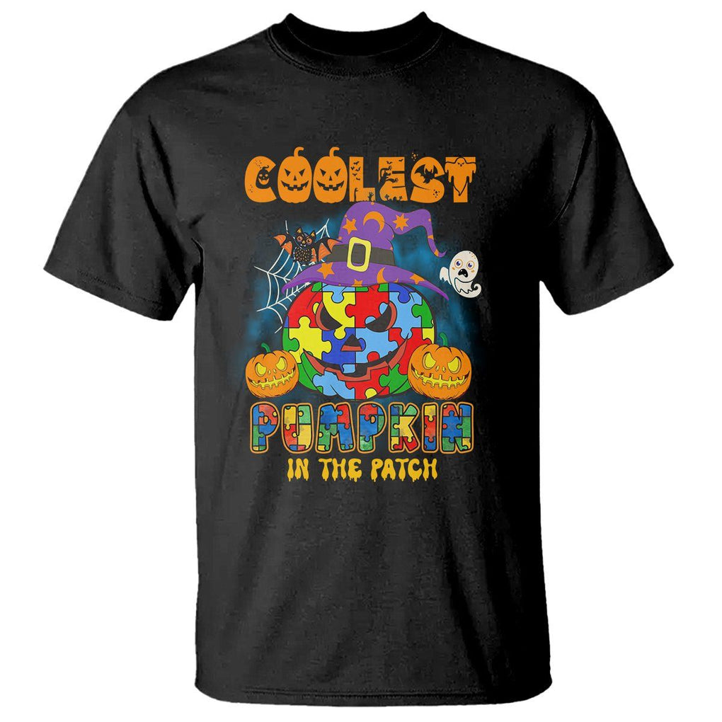 Autism Pumpkin T Shirt Coolest Pumpkin In The Patch Puzzle Piece Halloween TS02 Black Printyourwear