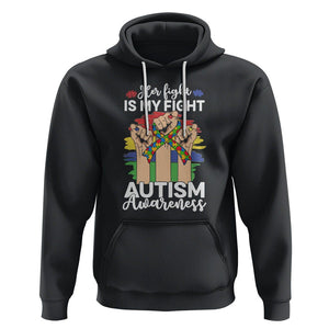 Autism Support Hoodie Her Fight is My Fight Together Puzzle Ribbon Raised Fists TS01 Black Printyourwear