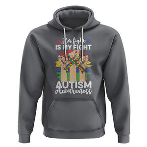 Autism Support Hoodie Her Fight is My Fight Together Puzzle Ribbon Raised Fists TS01 Charcoal Printyourwear