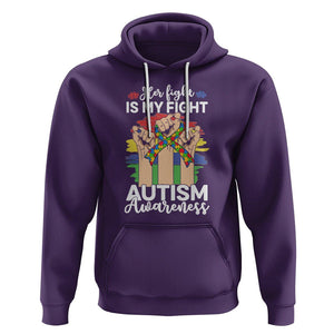 Autism Support Hoodie Her Fight is My Fight Together Puzzle Ribbon Raised Fists TS01 Purple Printyourwear