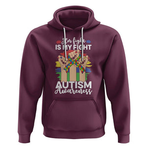 Autism Support Hoodie Her Fight is My Fight Together Puzzle Ribbon Raised Fists TS01 Maroon Printyourwear