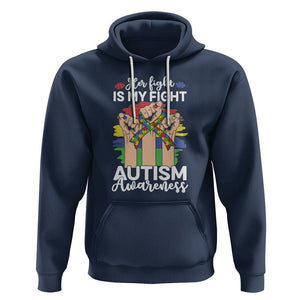 Autism Support Hoodie Her Fight is My Fight Together Puzzle Ribbon Raised Fists TS01 Navy Printyourwear