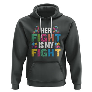 Autism Support Hoodie Her Fight is My Fight Warriors Jigsaw Fighters Puzzle Ribbon TS01 Dark Heather Printyourwear