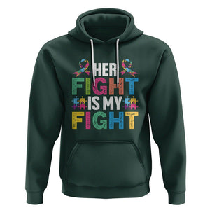 Autism Support Hoodie Her Fight is My Fight Warriors Jigsaw Fighters Puzzle Ribbon TS01 Dark Forest Green Printyourwear