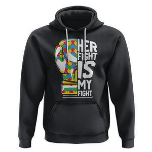 Autism Support Hoodie Her Fight is My Fight Warriors Jigsaw Puzzle Boxing Glove TS01 Black Printyourwear