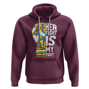 Autism Support Hoodie Her Fight is My Fight Warriors Jigsaw Puzzle Boxing Glove TS01 Maroon Printyourwear