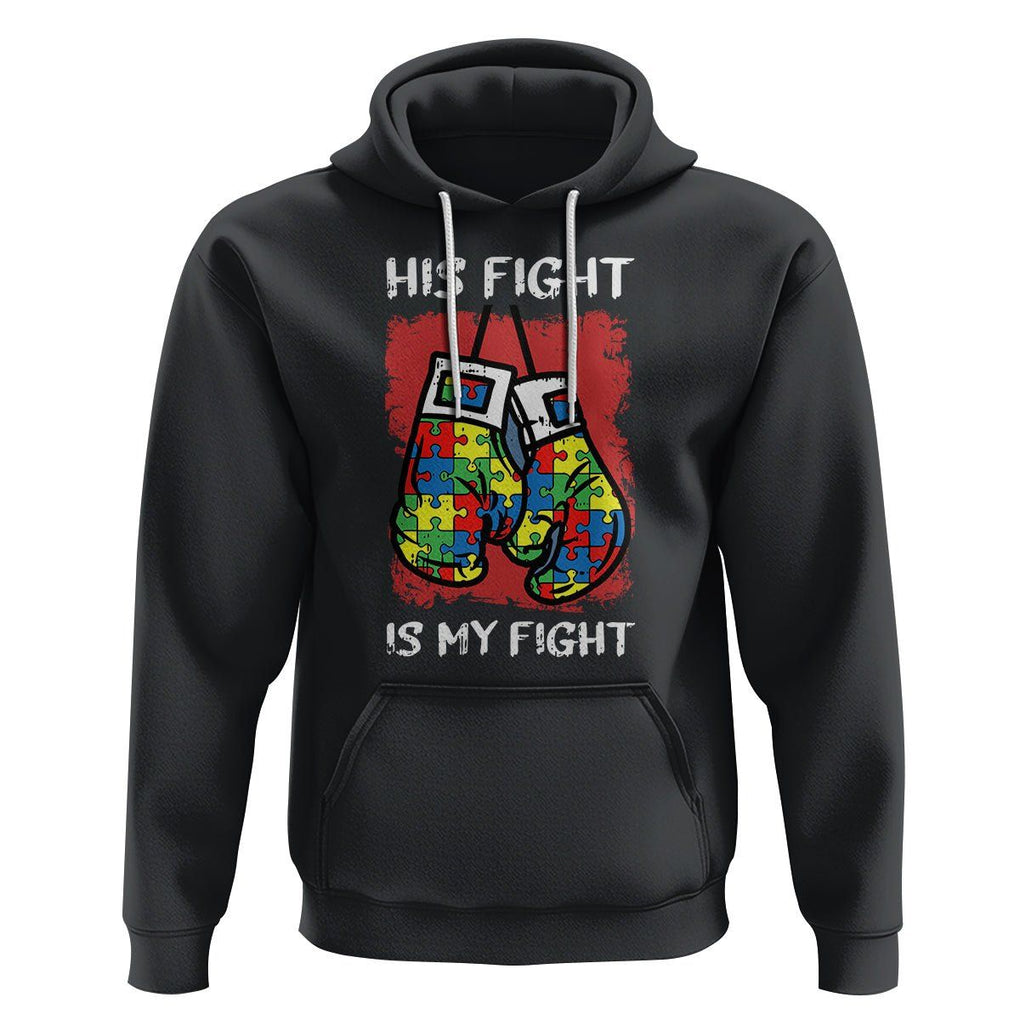 Autism Support Hoodie His Fight is My Fight Jigsaw Puzzle Boxing Gloves TS01 Black Printyourwear