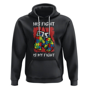 Autism Support Hoodie His Fight is My Fight Jigsaw Puzzle Boxing Gloves TS01 Black Printyourwear