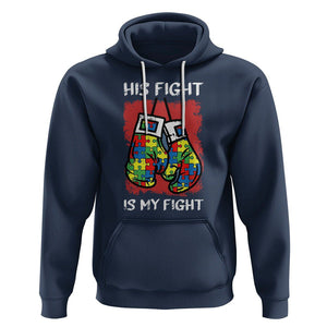 Autism Support Hoodie His Fight is My Fight Jigsaw Puzzle Boxing Gloves TS01 Navy Printyourwear