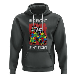 Autism Support Hoodie His Fight is My Fight Jigsaw Puzzle Boxing Gloves TS01 Dark Heather Printyourwear