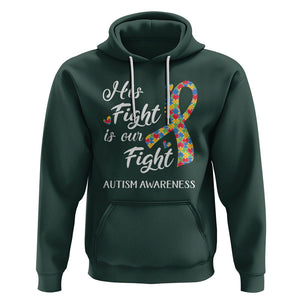 Autism Support Hoodie His Fight is My Fight Jigsaw Puzzle Ribbon TS01 Dark Forest Green Printyourwear