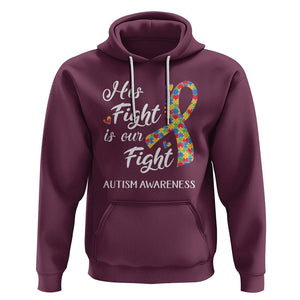 Autism Support Hoodie His Fight is My Fight Jigsaw Puzzle Ribbon TS01 Maroon Printyourwear