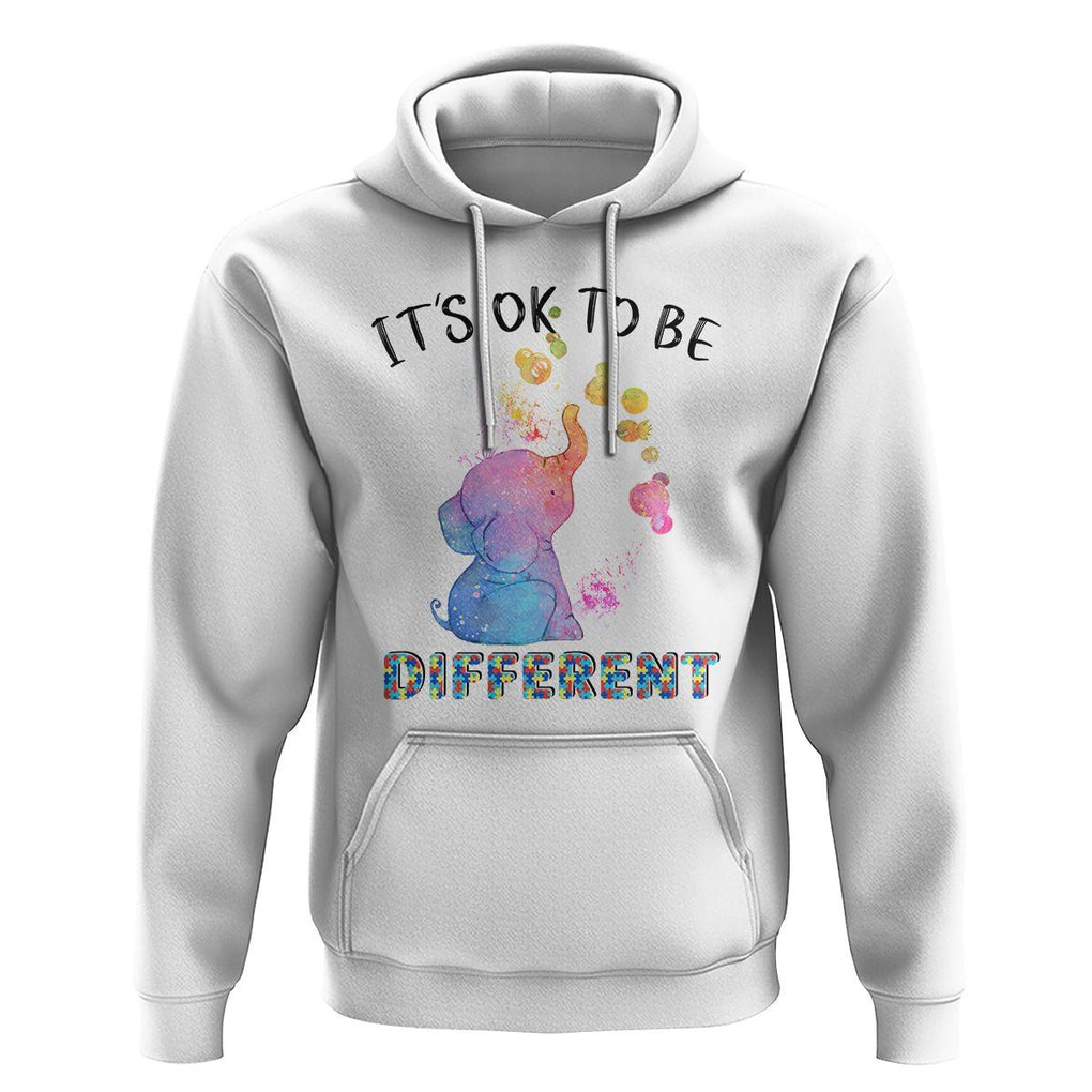 Autism Support Hoodie It's Ok To Be Different Cute Watercolor Elephant TS01 White Printyourwear