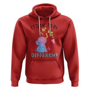 Autism Support Hoodie It's Ok To Be Different Cute Watercolor Elephant TS01 Red Printyourwear