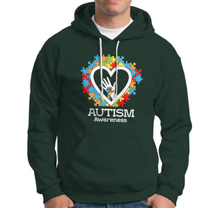 Autism Support Hoodie Jigsaw Puzzle Hand In Hand TS01 Dark Forest Green Printyourwear