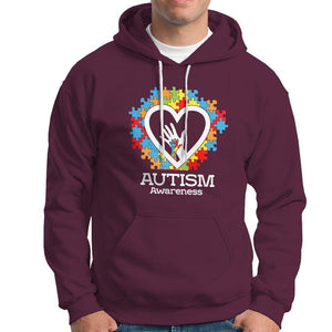 Autism Support Hoodie Jigsaw Puzzle Hand In Hand TS01 Maroon Printyourwear