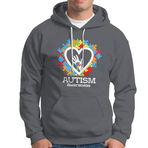 Autism Support Hoodie Jigsaw Puzzle Hand In Hand TS01 Charcoal Printyourwear