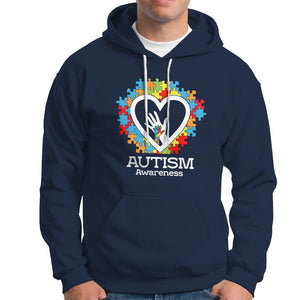 Autism Support Hoodie Jigsaw Puzzle Hand In Hand TS01 Navy Printyourwear