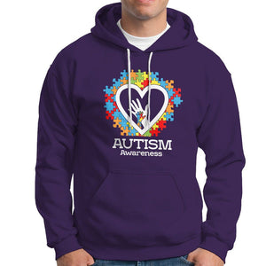 Autism Support Hoodie Jigsaw Puzzle Hand In Hand TS01 Purple Printyourwear