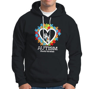 Autism Support Hoodie Jigsaw Puzzle Hand In Hand TS01 Black Printyourwear