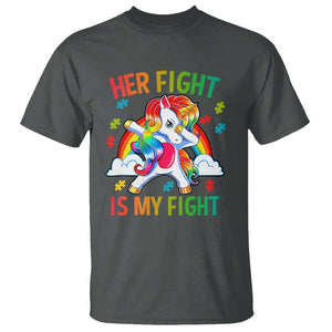 Autism Support T Shirt Her Fight Is My Fight Cute Dabbing Unicorn Rainbow TS01 Dark Heather Printyourwear