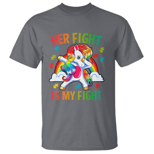 Autism Support T Shirt Her Fight Is My Fight Cute Dabbing Unicorn Rainbow TS01 Charcoal Printyourwear