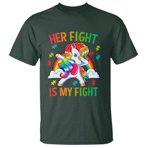 Autism Support T Shirt Her Fight Is My Fight Cute Dabbing Unicorn Rainbow TS01 Dark Forest Green Printyourwear