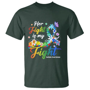 Autism Support T Shirt Her Fight Is My Fight Floral Rainbow Ribbon TS01 Dark Forest Green Printyourwear