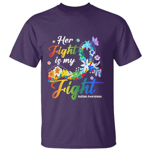 Autism Support T Shirt Her Fight Is My Fight Floral Rainbow Ribbon TS01 Purple Printyourwear