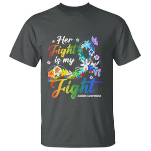 Autism Support T Shirt Her Fight Is My Fight Floral Rainbow Ribbon TS01 Dark Heather Printyourwear