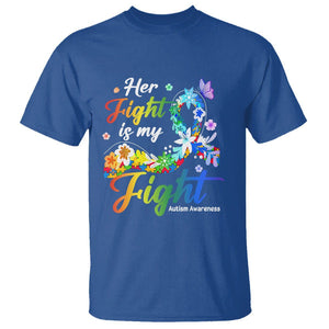 Autism Support T Shirt Her Fight Is My Fight Floral Rainbow Ribbon TS01 Royal Blue Printyourwear