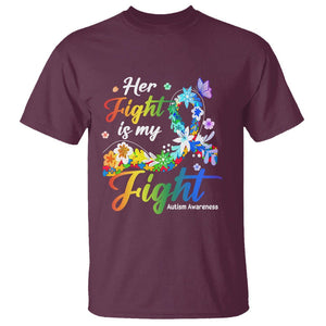 Autism Support T Shirt Her Fight Is My Fight Floral Rainbow Ribbon TS01 Maroon Printyourwear