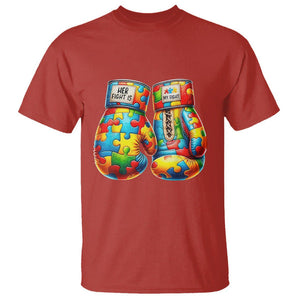 Autism Support T Shirt Her Fight is My Fight Jigsaw Puzzle Boxing Gloves TS01 Red Printyourwear