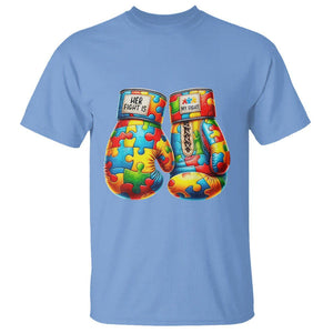 Autism Support T Shirt Her Fight is My Fight Jigsaw Puzzle Boxing Gloves TS01 Carolina Blue Printyourwear