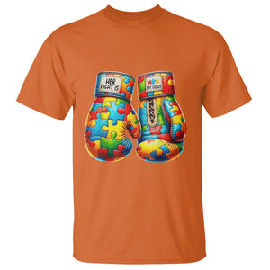 Autism Support T Shirt Her Fight is My Fight Jigsaw Puzzle Boxing Gloves TS01 Orange Printyourwear