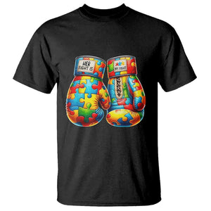 Autism Support T Shirt Her Fight is My Fight Jigsaw Puzzle Boxing Gloves TS01 Black Printyourwear