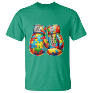 Autism Support T Shirt Her Fight is My Fight Jigsaw Puzzle Boxing Gloves TS01 Irish Green Printyourwear