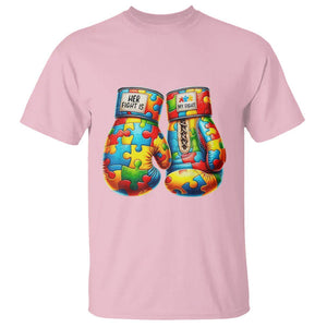 Autism Support T Shirt Her Fight is My Fight Jigsaw Puzzle Boxing Gloves TS01 Light Pink Printyourwear