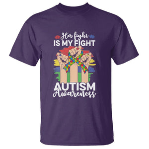 Autism Support T Shirt Her Fight is My Fight Together Puzzle Ribbon Raised Fists TS01 Purple Printyourwear