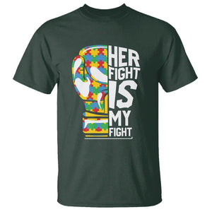 Autism Support T Shirt Her Fight is My Fight Warriors Jigsaw Puzzle Boxing Glove TS01 Dark Forest Green Printyourwear