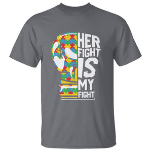 Autism Support T Shirt Her Fight is My Fight Warriors Jigsaw Puzzle Boxing Glove TS01 Charcoal Printyourwear