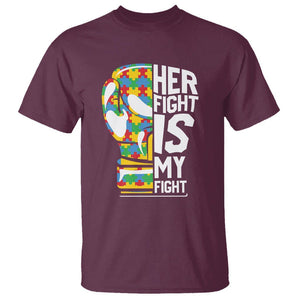 Autism Support T Shirt Her Fight is My Fight Warriors Jigsaw Puzzle Boxing Glove TS01 Maroon Printyourwear