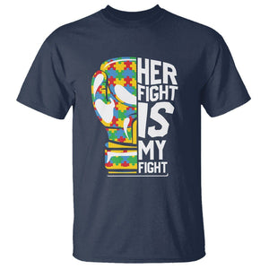 Autism Support T Shirt Her Fight is My Fight Warriors Jigsaw Puzzle Boxing Glove TS01 Navy Printyourwear