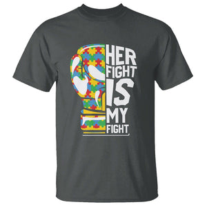 Autism Support T Shirt Her Fight is My Fight Warriors Jigsaw Puzzle Boxing Glove TS01 Dark Heather Printyourwear