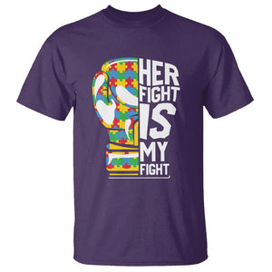 Autism Support T Shirt Her Fight is My Fight Warriors Jigsaw Puzzle Boxing Glove TS01 Purple Printyourwear