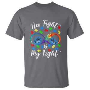 Autism Support T Shirt Her Fight Is My FightRainbow Infinity With Feather Butterflies TS01 Charcoal Printyourwear