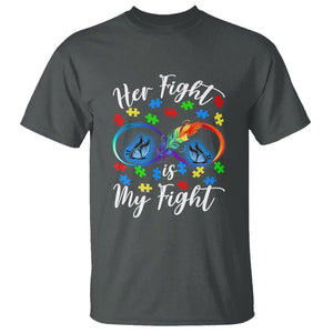 Autism Support T Shirt Her Fight Is My FightRainbow Infinity With Feather Butterflies TS01 Dark Heather Printyourwear