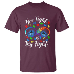 Autism Support T Shirt Her Fight Is My FightRainbow Infinity With Feather Butterflies TS01 Maroon Printyourwear