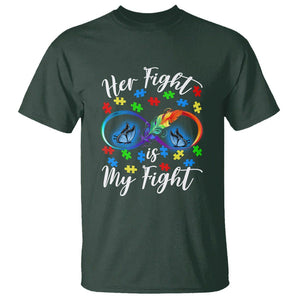 Autism Support T Shirt Her Fight Is My FightRainbow Infinity With Feather Butterflies TS01 Dark Forest Green Printyourwear