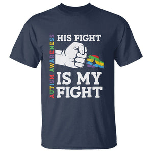 Autism Support T Shirt His Fight is My Fight Hand Fist TS01 Navy Printyourwear